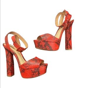 Schutz red snake skin platform sandal